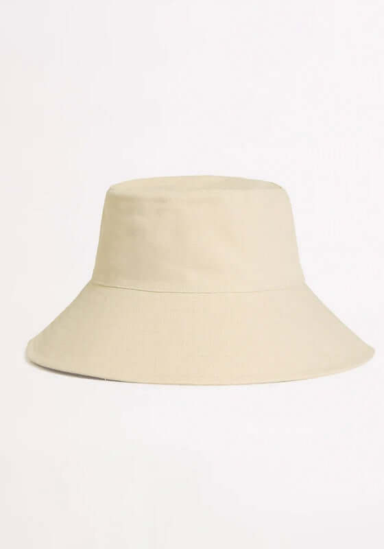 Canvas Bucket Beach Hat Sand by Seafolly, a stylish foldable hat perfect for summer beach days.