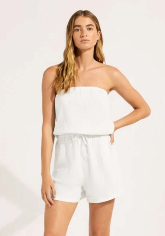 Crinkle Playsuit White