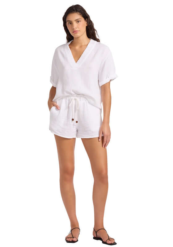 Double Gauze Beach Shorts White by Seafolly, lightweight shorts in crisp white perfect for beach days.