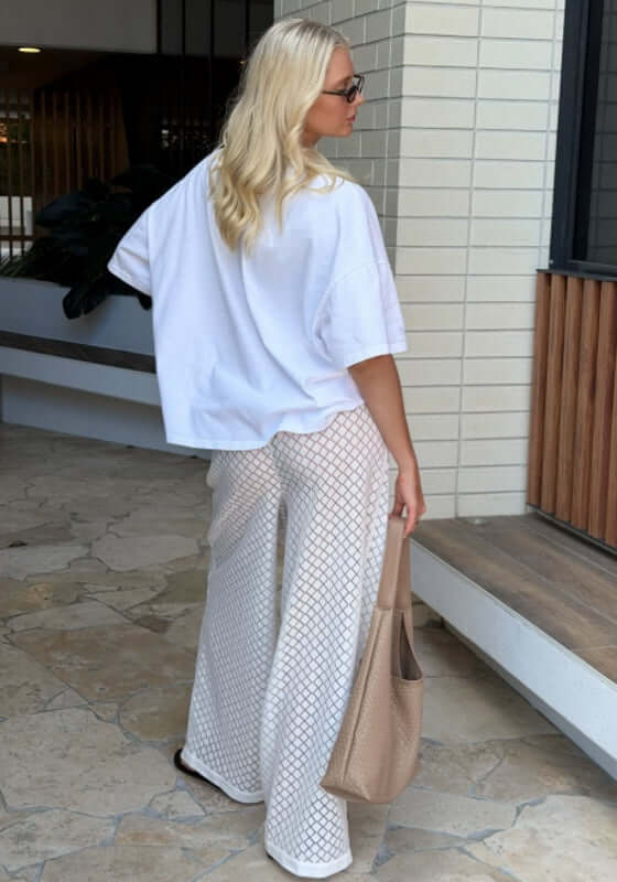 Drawstring Lace Beach Trousers White by Seafolly, featuring delicate lace and relaxed fit, perfect for beachwear.