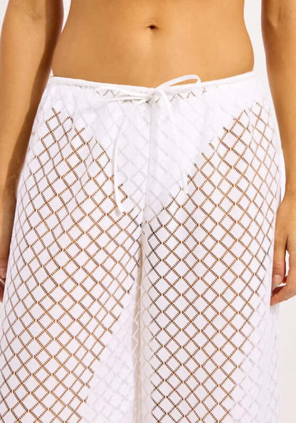 Drawstring Lace Beach Trousers White by Seafolly featuring delicate lace detailing and adjustable drawstring for comfort.