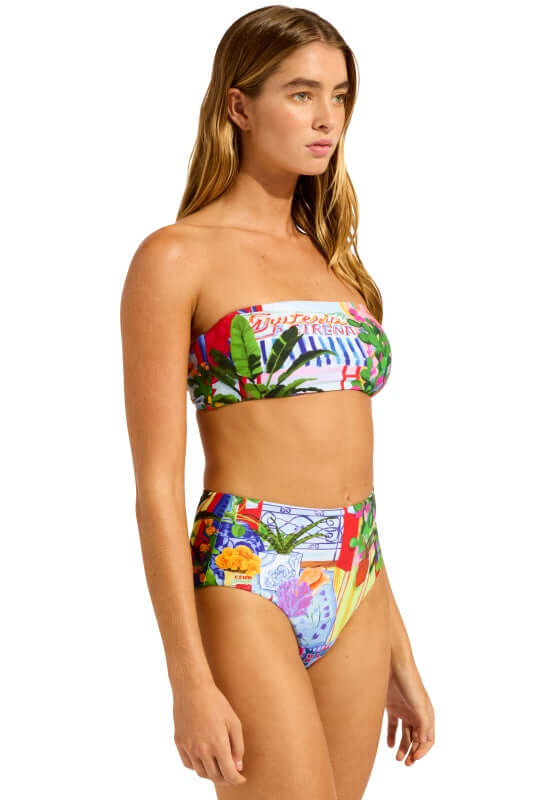 La Boca Bandeau Bikini Top by Seafolly, featuring vibrant tropical patterns and a stylish bandeau design.
