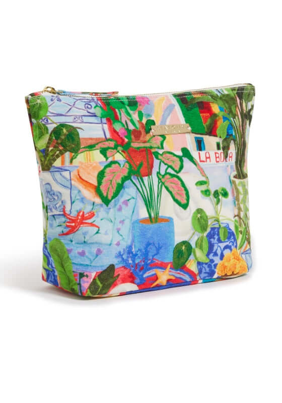 La Boca Beach Pouch by Seafolly, a vibrant beach pouch featuring colorful botanical artwork.