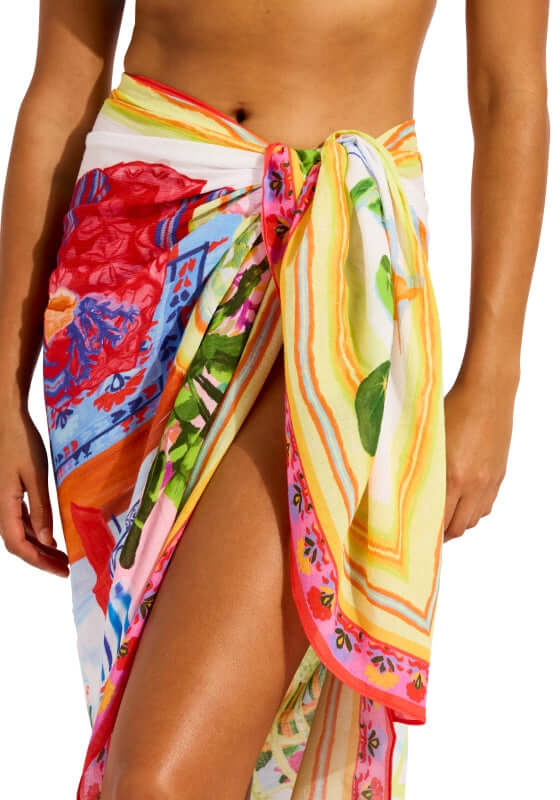 La Boca Sarong by Seafolly, colorful beach sarong tied at the waist, perfect for stylish beach cover-ups.