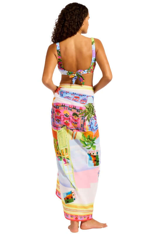 La Boca Sarong by Seafolly, featuring a model showcasing vibrant beachwear style with a colorful sarong.