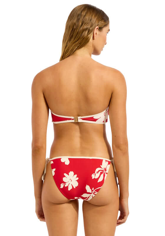 Mayflower Ring Front Bandeau Bikini Cosmo Red by Seafolly, featuring a floral design with tie-side hipster bottoms.