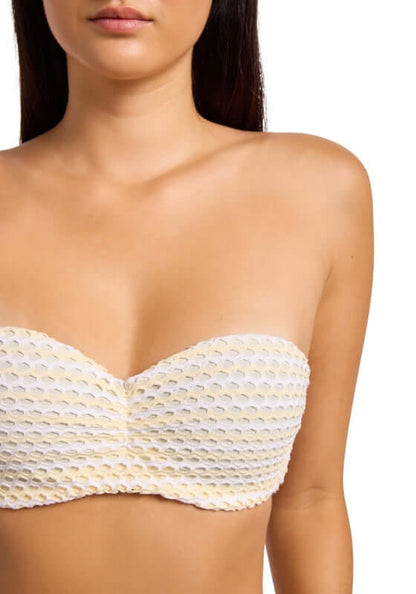 Mesh Effect Bandeau Bikini Top Ecru by Seafolly, featuring a stylish honeycomb mesh design and strapless silhouette.