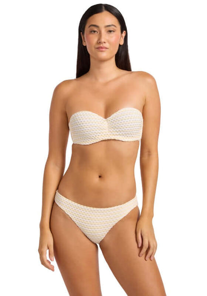 Mesh Effect Bandeau Bikini Ecru by Seafolly, featuring a bandeau top and low-rise bottoms for a stylish beach look.