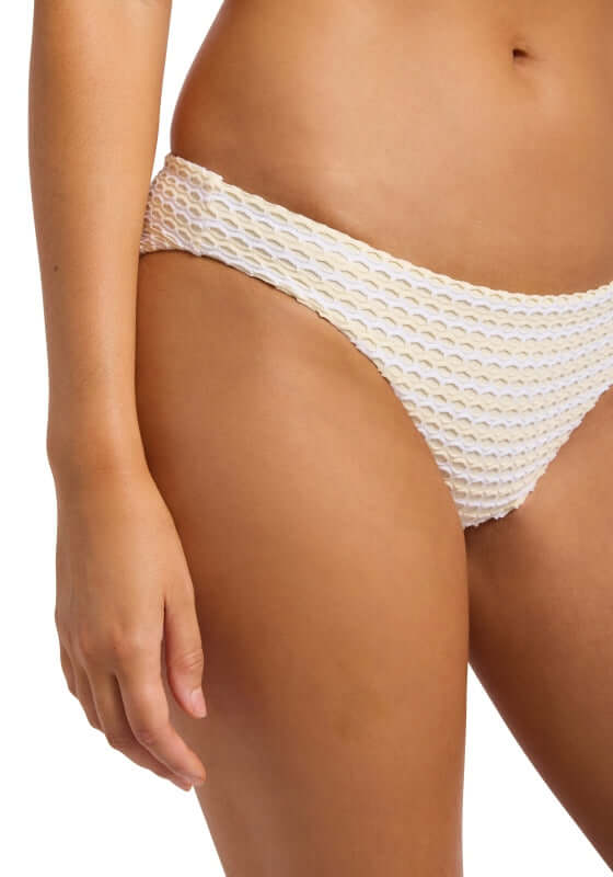 Mesh Effect Hipster Bikini Bottoms Ecru by Seafolly featuring a textured mesh design for a stylish beach look.