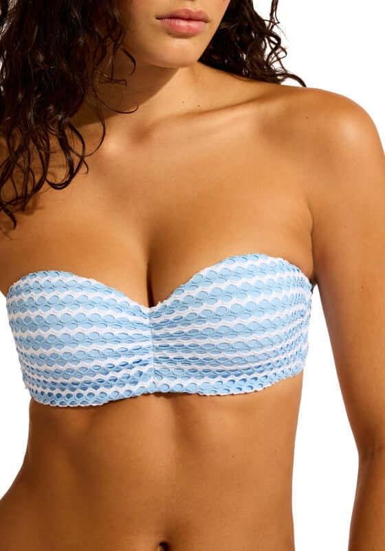 Mesh Effect Bustier Bandeau Bikini Top Powder Blue