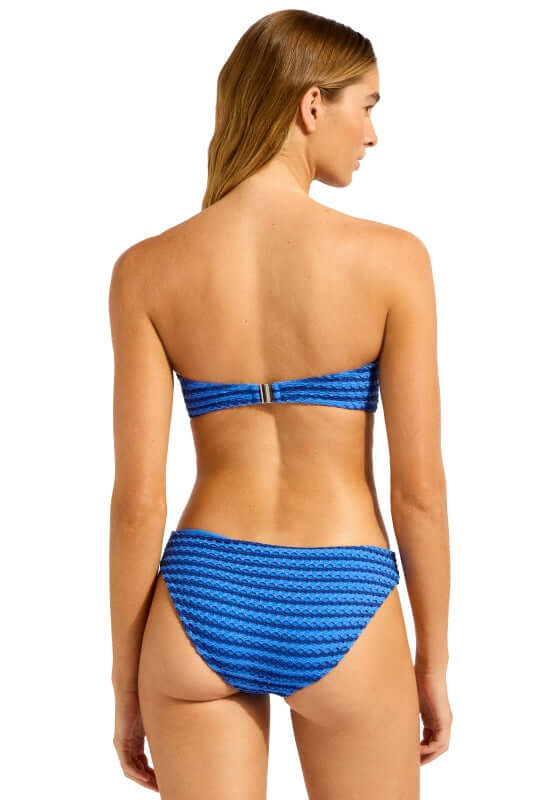 Mesh Effect Bandeau Bikini Sapphire by Seafolly, showcasing the back view of the bandeau top and low-rise bottoms in a vibrant sapphire color.