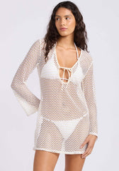Mesh Effect Kaftan Ecru