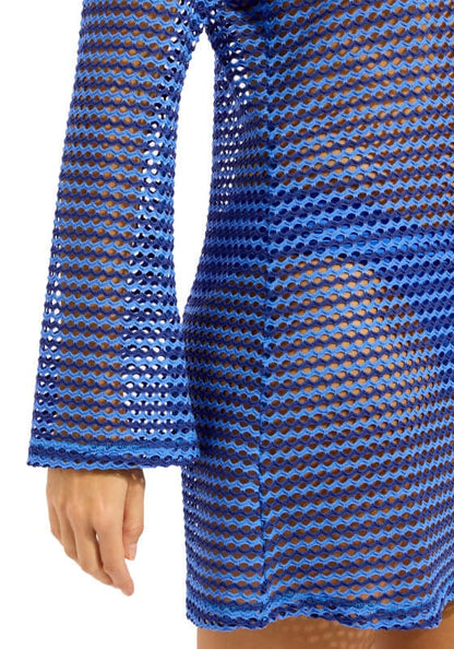 Mesh Effect Cover Up Sapphire by Seafolly, showcasing a blue mesh design with relaxed sleeves for a breezy summer look.