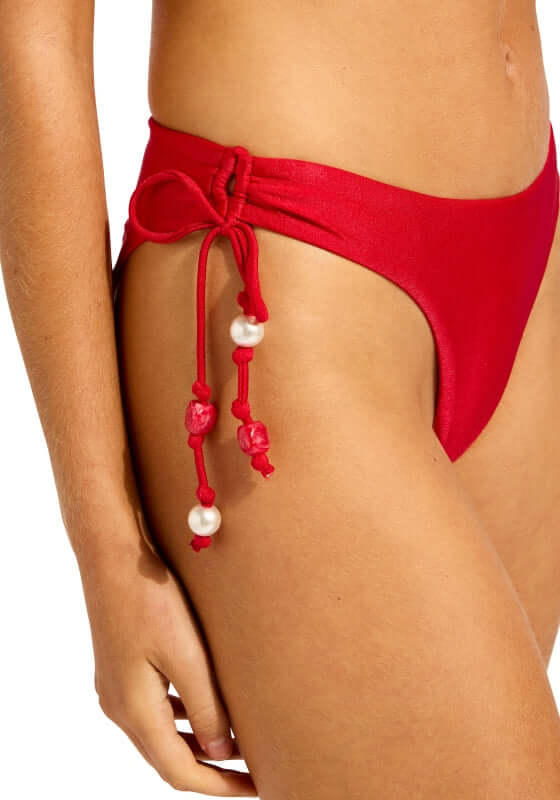 Palermo Loop Tie Side Bottom Cosmo Red by Seafolly, featuring a stylish tie side with decorative beads.