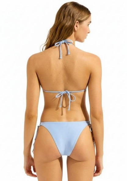Palermo Triangle Bikini Powder Blue by Seafolly, featuring a back view with tie neck and side bottoms.