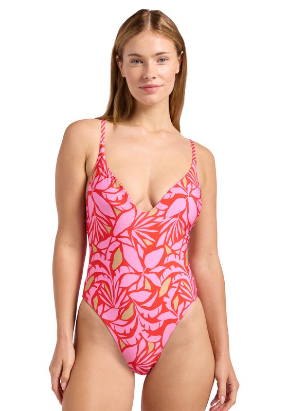 Retro Reef Reversible Voop Neck Swimsuit Red