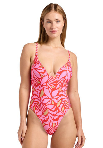 Retro Reef Reversible Voop Neck Swimsuit Red