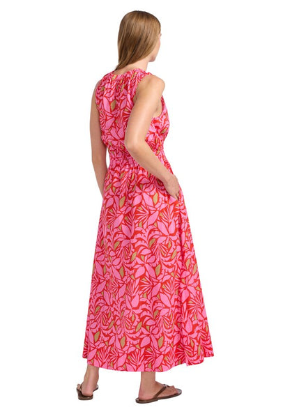 Retro Reef Shirred Waist Dress Red