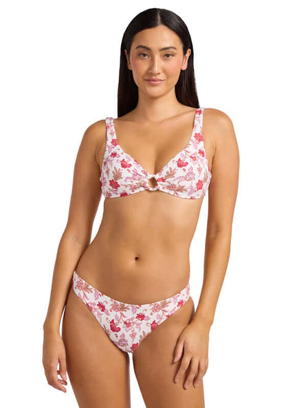 Summerchintz Ring Front Tank Bikini Ecru by Seafolly, featuring a vibrant red and pink paisley and floral print.