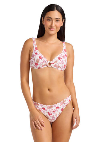Summerchintz Ring Front Tank Bikini Ecru by Seafolly featuring a vibrant floral print and adjustable tie back.