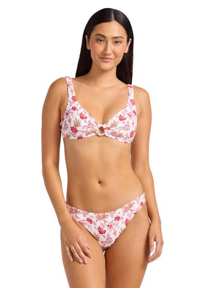 Summerchintz Ring Front Tank Bikini Ecru by Seafolly featuring a vibrant floral print and adjustable tie back.