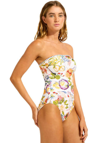 seafolly swimwear, white patterned bandeau swimsuit