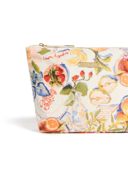 Riviera Coast Beach Pouch by Seafolly, a stylish patterned pouch bag with colorful floral and fruit design.