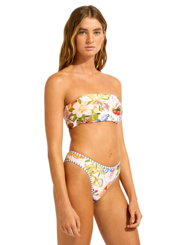 Riviera Coast Reversible Bandeau Bikini by Seafolly, featuring a vibrant floral print and flattering bandeau design.