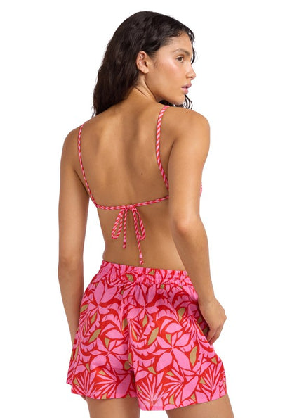Retro Reef Shirred Shorts Red