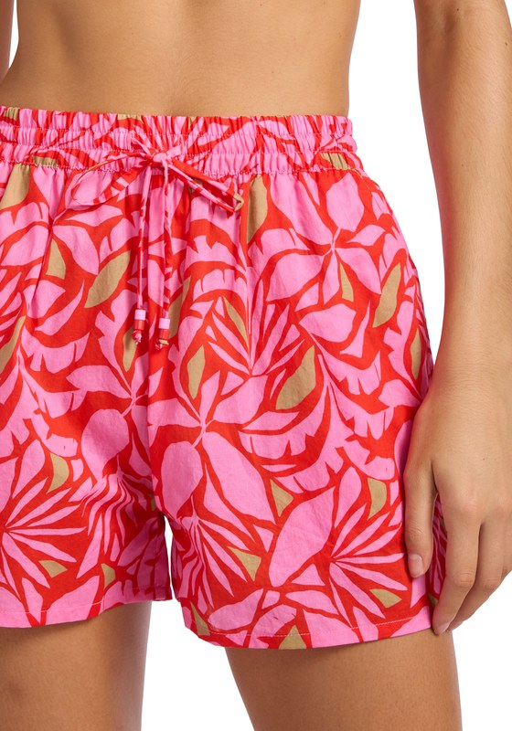 Retro Reef Shirred Shorts Red