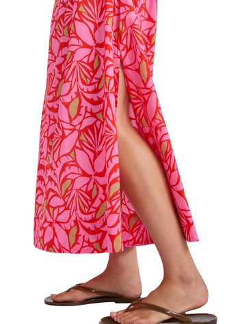 Retro Reef Shirred Waist Dress Red