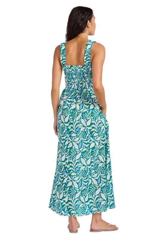 Retro Reef Smocked Dress Green