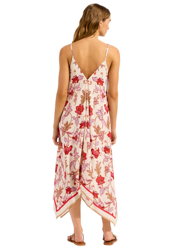 Summerchintz Scarf Dress Ecru by Seafolly, back view showing floral design and flowing silhouette.