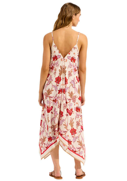 Summerchintz Scarf Dress Ecru by Seafolly, back view showing floral design and flowing silhouette.