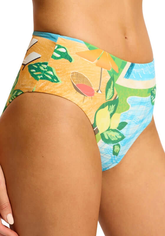 Sunset High Waisted Bikini Bottoms by Seafolly, featuring colorful tropical print and high-waisted design.