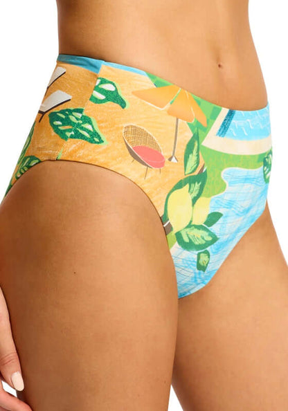 Sunset High Waisted Bikini Bottoms by Seafolly, featuring colorful tropical print and high-waisted design.