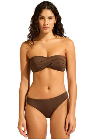 seafolly, twist bandeau bikini brown