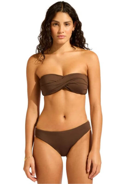 seafolly, twist bandeau bikini brown