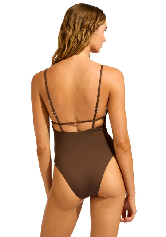 V Neck Swimsuit Dark Chocolate