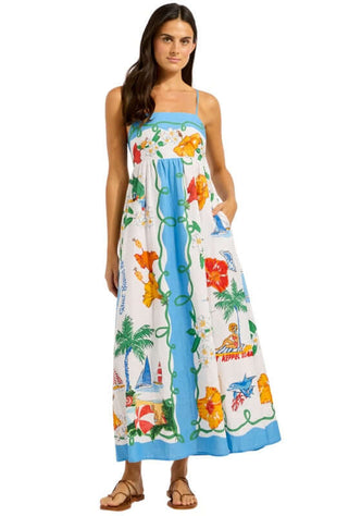 Viva Vacation Maxi Dress by Seafolly, featuring a colorful print with flowers and palm trees, perfect for summer days.