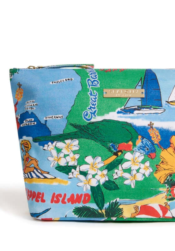 Viva Vacation Beach Pouch by Seafolly, colorful design featuring tropical imagery and vibrant prints.