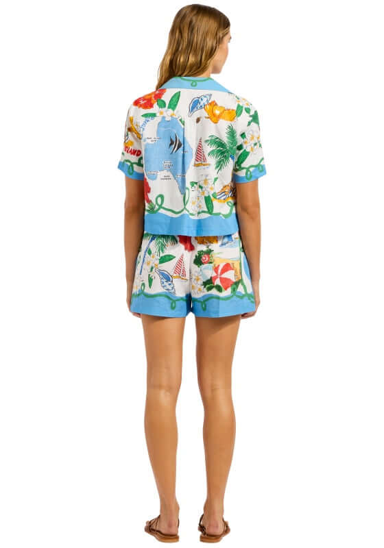 Viva Vacation Beach Shorts by Seafolly showcased on a model, featuring vibrant tropical prints perfect for summer.