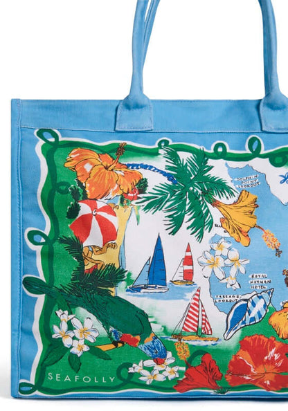 Viva Vacation Tote Bag by Seafolly in bright blue with tropical print, perfect for beach holidays.