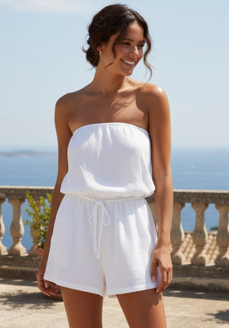 Crinkle Playsuit White