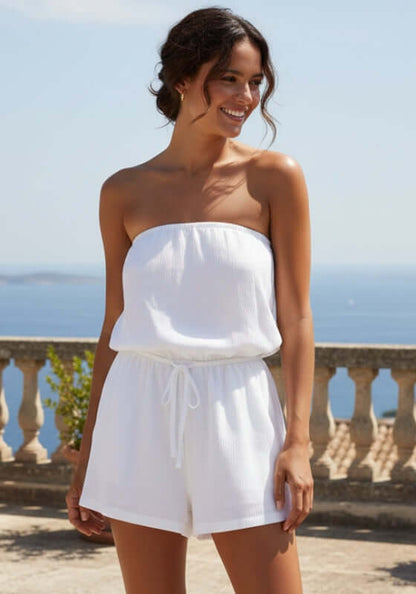 Crinkle Playsuit White