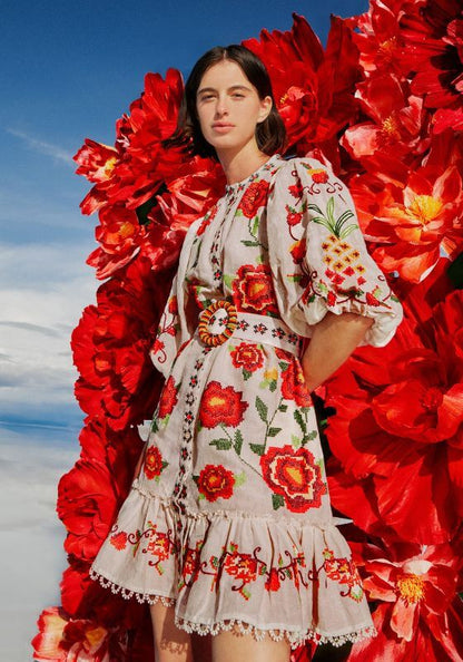 Farm Rio | Embroidered Carmina Floral Mini Dress - Beach Cafe Farm Rio | Embroidered Carmina Floral Mini Dress - Beach Cafe