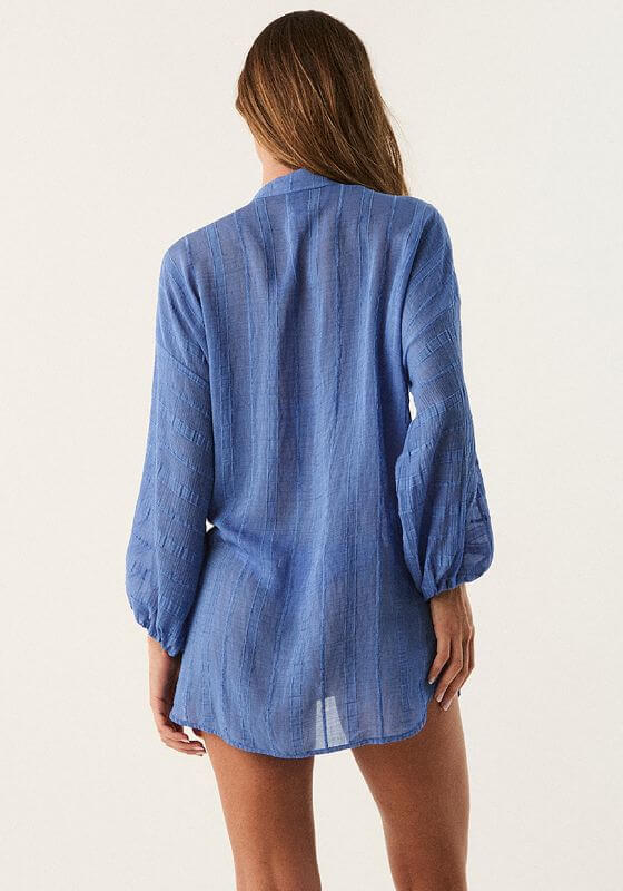 Yana Beach Shirt Seaspell by Vix Swimwear, showcasing a relaxed fit and breezy silhouette in blue.