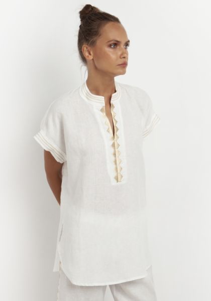 Kori | Linen Gold Embroidered Top