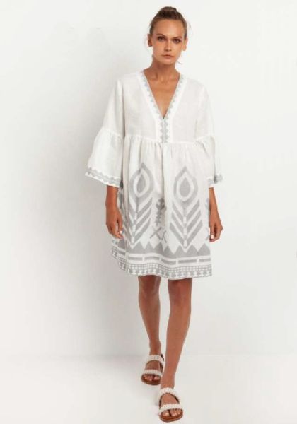 Kori | Flared Sleeve Grey Embroidered Dress