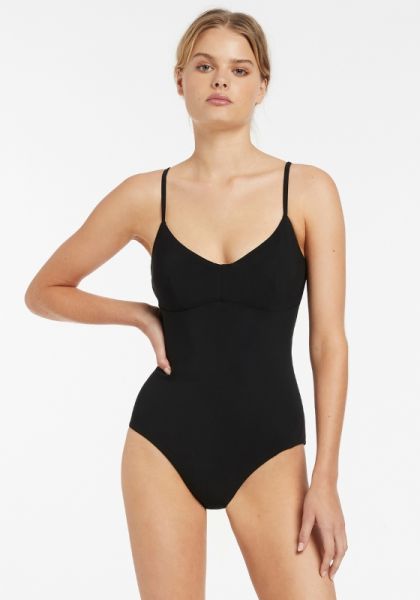 Gathered tie front swimsuit Black 